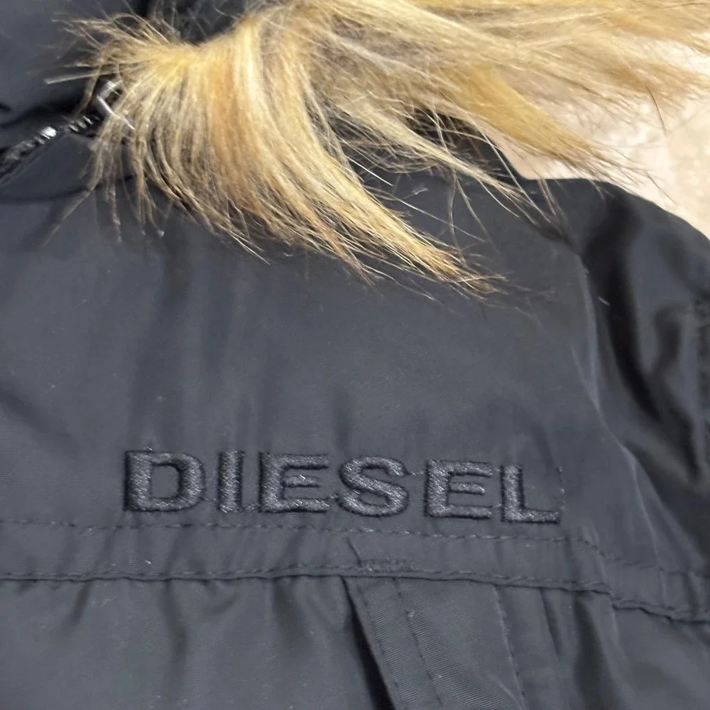 Diesel Kids Black Puffer Parka Jacket Faux Fur Hood Sherpa Lined Size M 10/12
